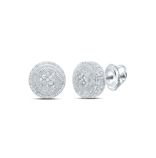 Sterling Silver Round Diamond Disk Circle Earrings .02ctw