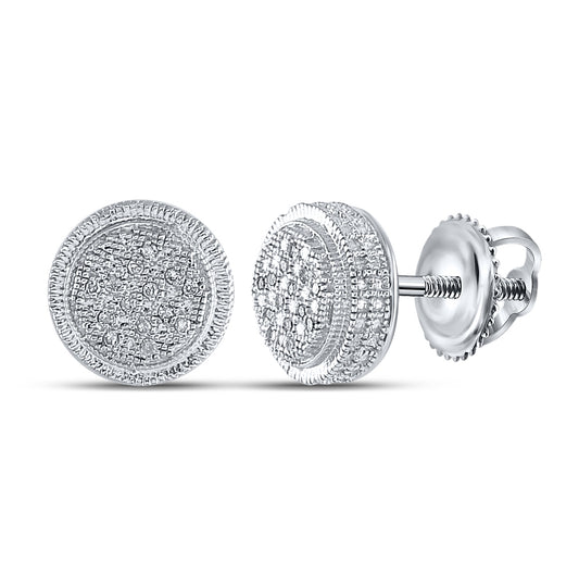 Sterling Silver Round Diamond Disk Circle Earring 1/10ctw