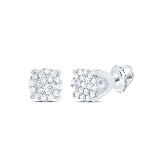 10K White Gold Womens Round Diamond Cluster Earrings 1/8 Cttw, Length: 0.19 In, Width: 0.19 In