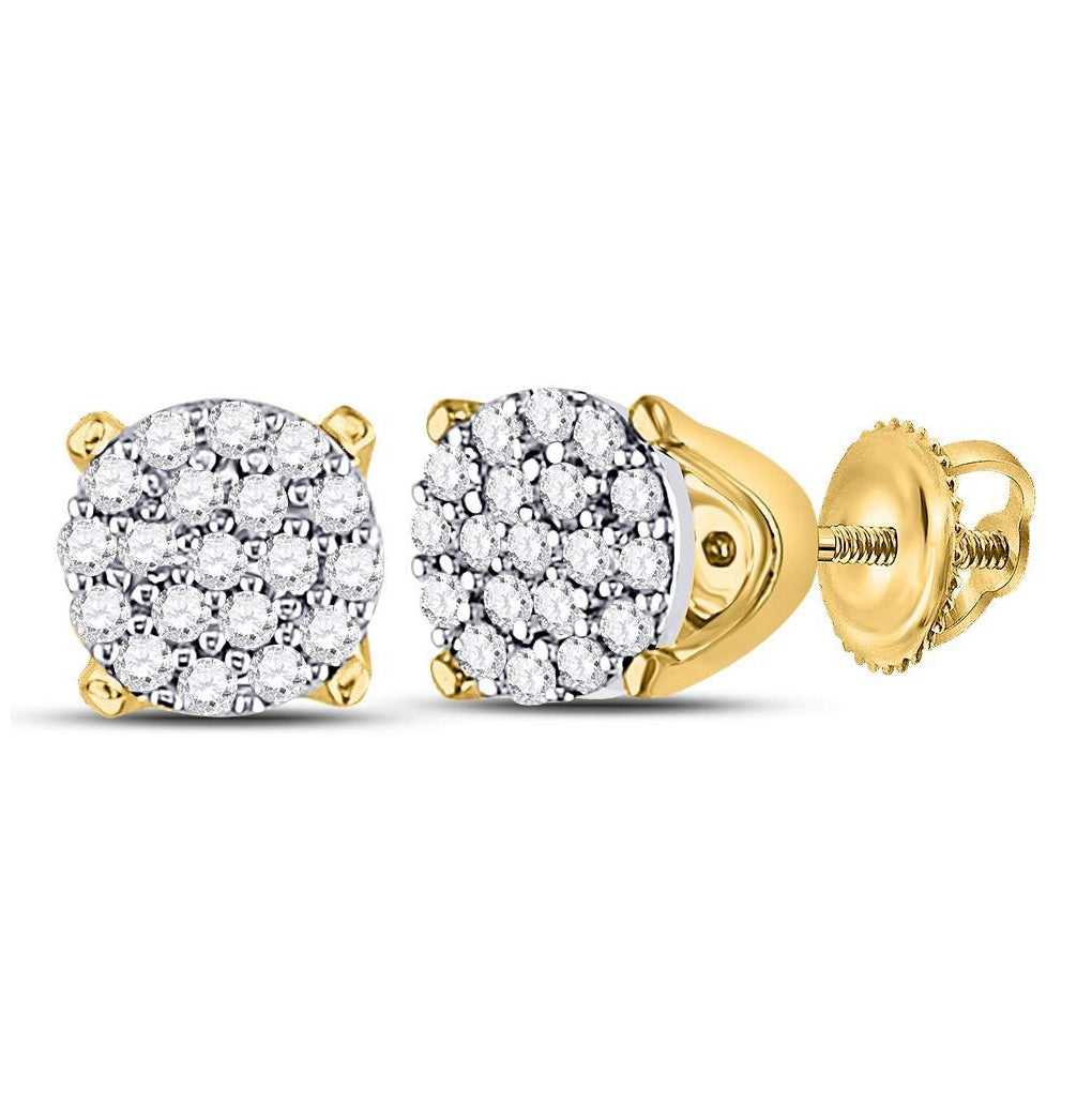 10K Yellow Gold Womens Round Diamond Cluster Earrings 1/8 Cttw, Length: 0.19 In, Width: 0.19 In