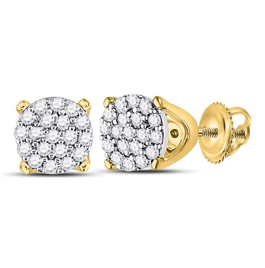 10K Yellow Gold Womens Round Diamond Cluster Earrings 1/8 Cttw, Length: 0.19 In, Width: 0.19 In