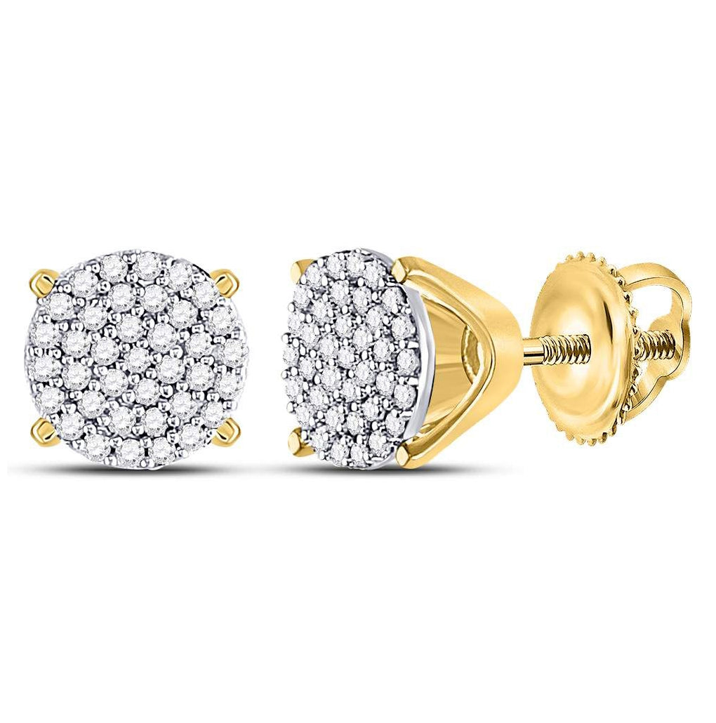 10K Yellow Gold Womens Round Diamond Circle Cluster Earrings 1/4 Cttw, Length: 0.23 In, Width: 0.23 In