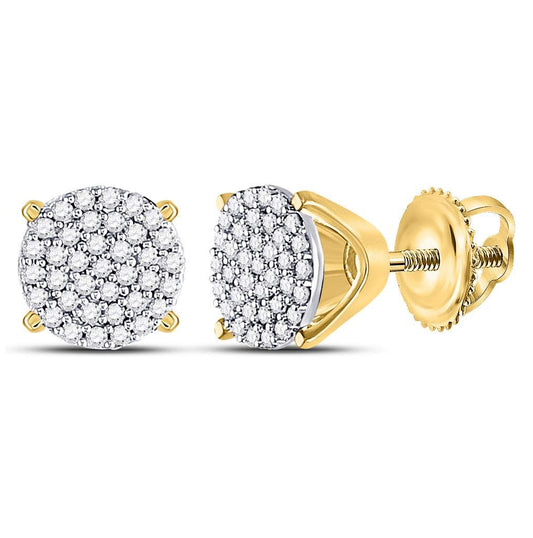 10K Yellow Gold Womens Round Diamond Circle Cluster Earrings 1/4 Cttw, Length: 0.23 In, Width: 0.23 In