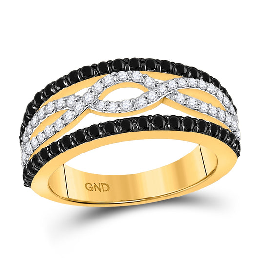 10kt Yellow Gold Womens Round Black Color Enhanced Diamond Band Ring 1.00 Cttw