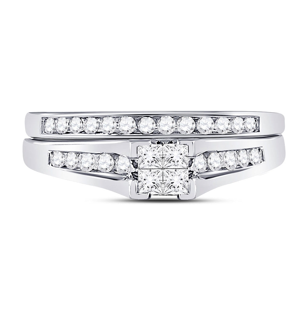 10K White Or Yellow Gold Princess Diamond Bridal Wedding Ring Band Set , Womens Size: 5-10