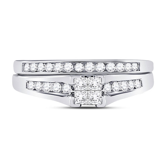 10K White Or Yellow Gold Princess Diamond Bridal Wedding Ring Band Set , Womens Size: 5-10