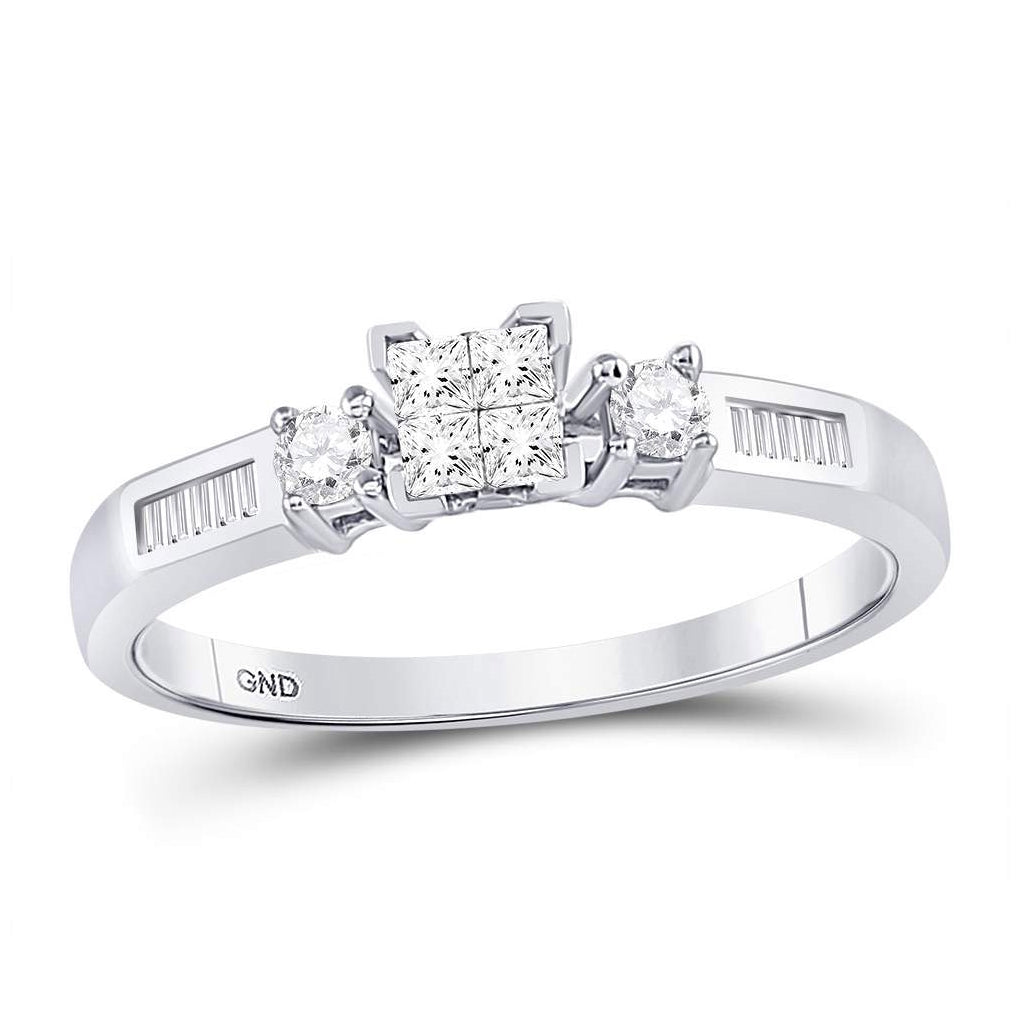 10K White Gold Princess Diamond Bridal Wedding Ring Band Set 3/8 Cttw, Womens Size: 5-10