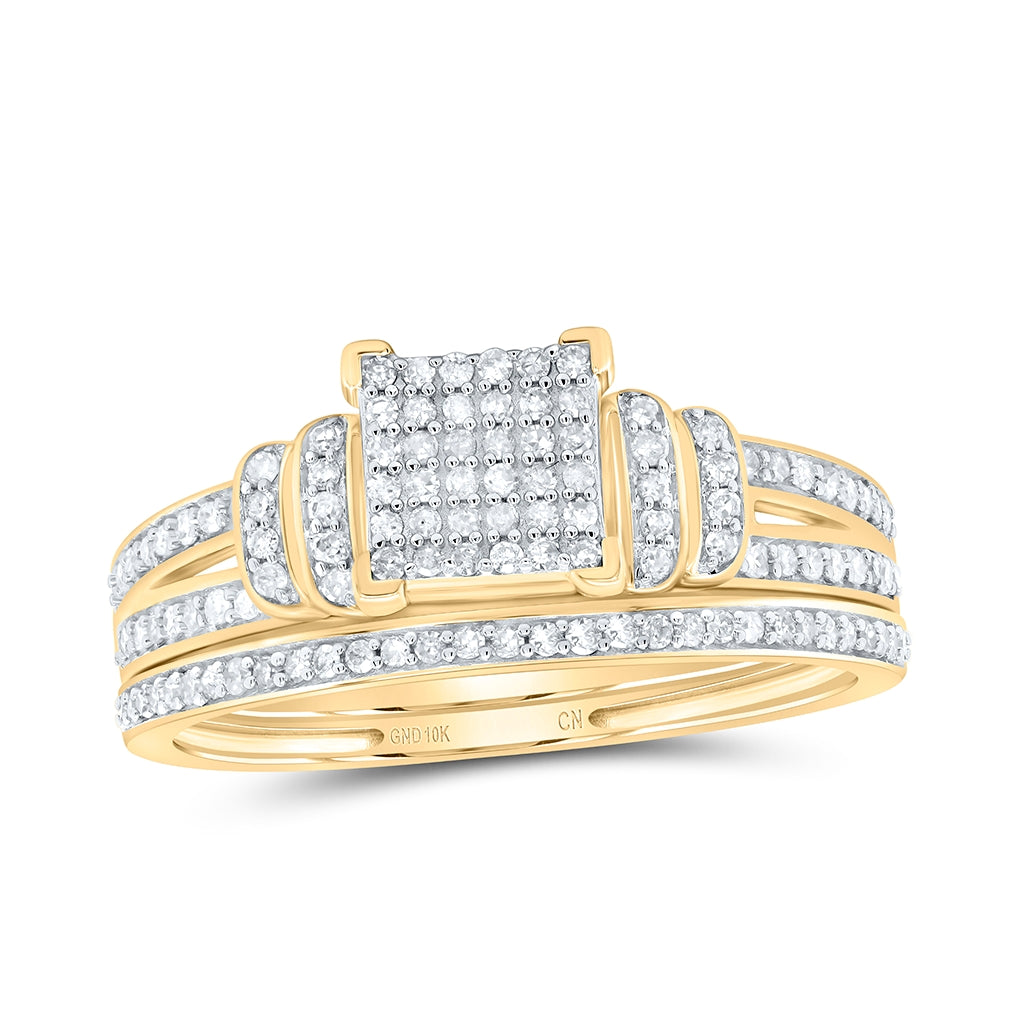 10K Yellow Gold Round Diamond Bridal Wedding Ring Band Set 1/3ctw, Womens Size: 5-10