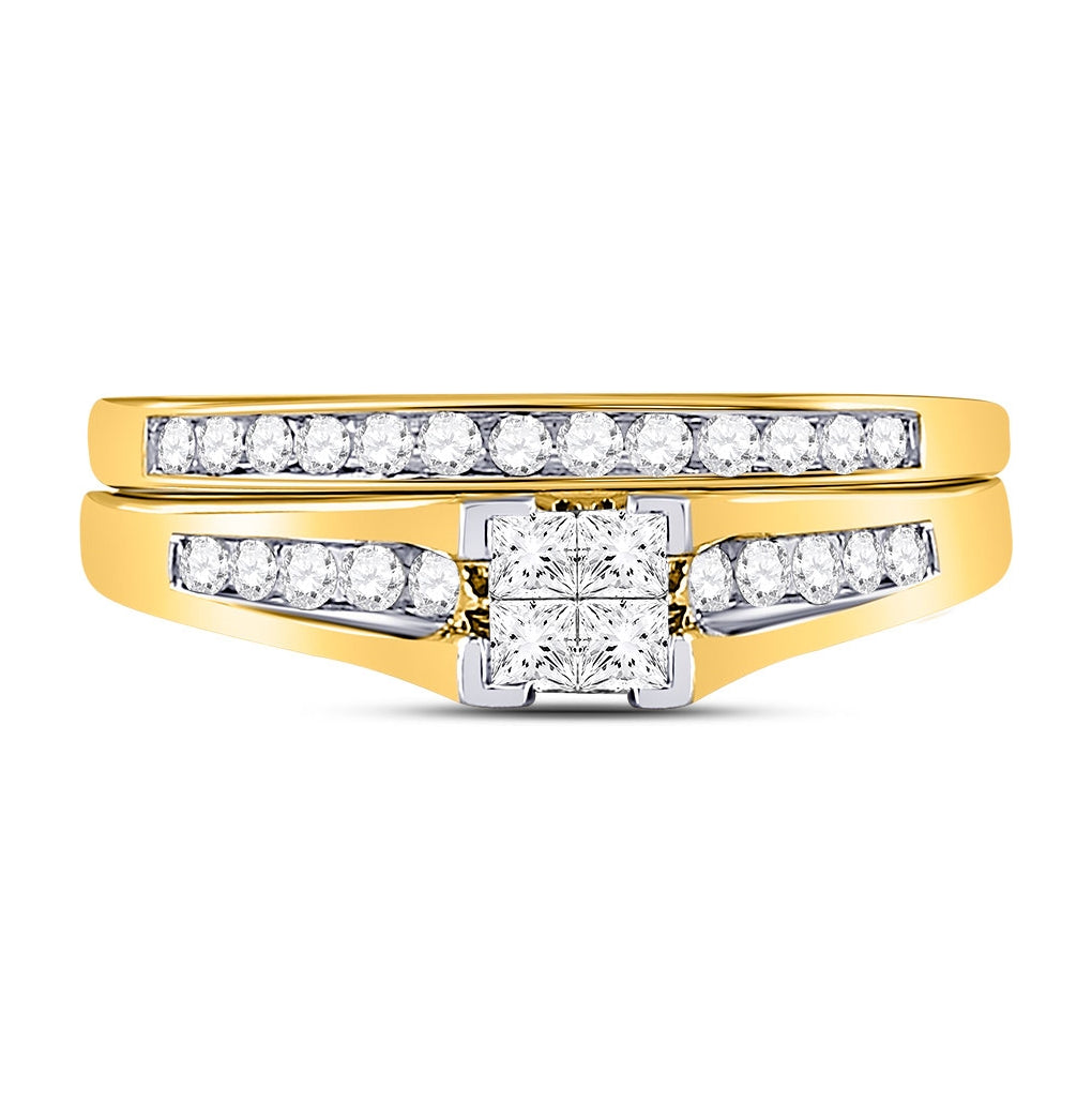 10K White Or Yellow Gold Princess Diamond Bridal Wedding Ring Band Set , Womens Size: 5-10