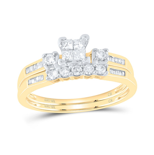 10K Yellow Gold Princess Diamond Bridal Wedding Ring Band Set 3/8 Cttw, Womens Size: 5-10