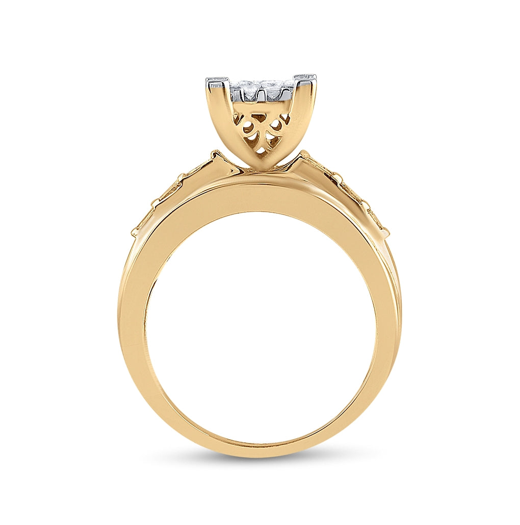 10K Yellow Gold Princess Diamond Cluster Bridal Wedding Engagement Ring 1-1/2 Cttw, Womens Size: 5-10