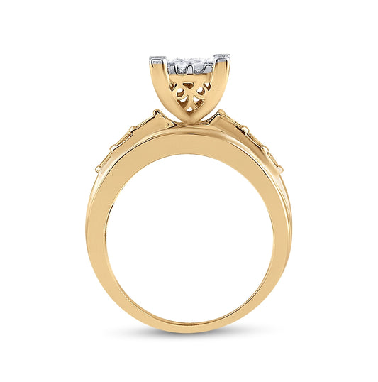 10K Yellow Gold Princess Diamond Cluster Bridal Wedding Engagement Ring 1-1/2 Cttw, Womens Size: 5-10