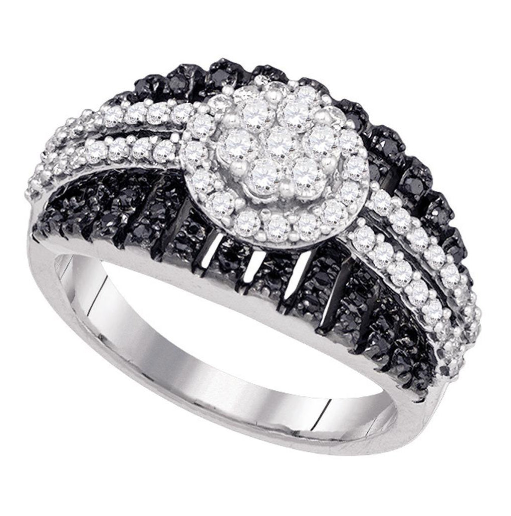 10kt White Gold Womens Color Enhanced Black Diamond Cluster Band 1.00 Cttw