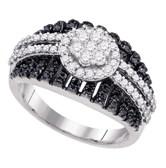 10kt White Gold Womens Color Enhanced Black Diamond Cluster Band 1.00 Cttw