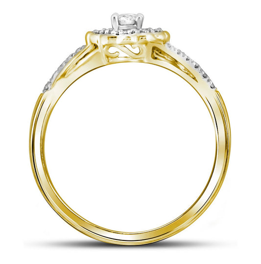 10kt Yellow Gold Womens Round Diamond Flower Floral Bridal Wedding Engagement Ring Band Set 1/4 Cttw