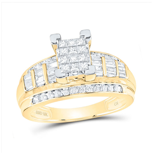 10kt Yellow Gold Womens Princess Diamond Cindy's Dream Cluster Bridal Wedding Engagement Ring 7/8 Cttw - Size 10