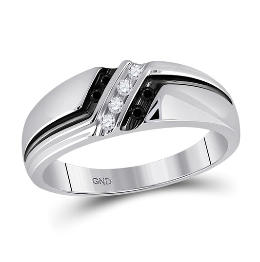 10K White Gold Mens Round Black Color Enhanced Diamond Band Ring 1/5 Cttw, Mens Size: 7-13