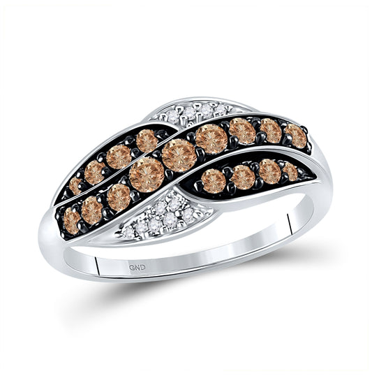 10K White Gold Womens Round Brown Diamond Band Ring 1/2ctw, Womens Size: 5-10