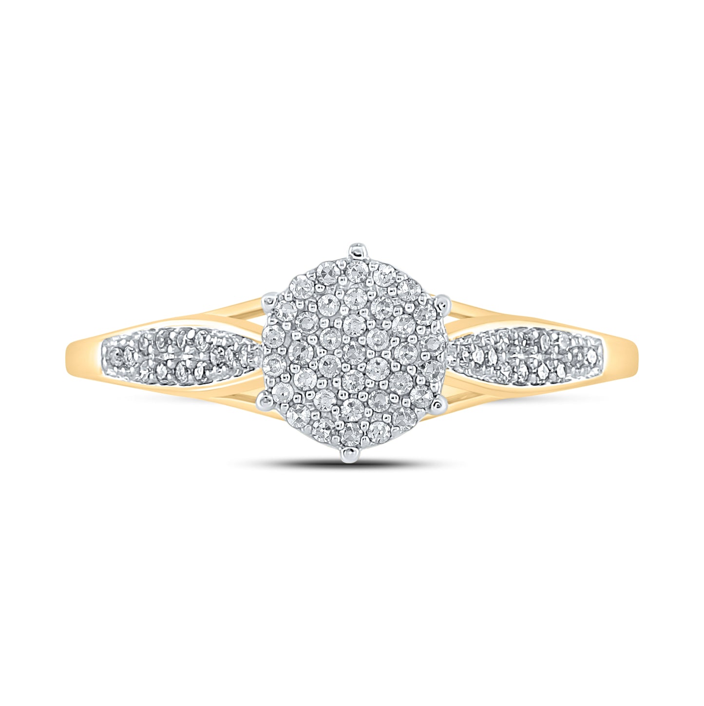 10K Yellow Gold Womens Round Diamond Cluster Ring 1/5 Cttw, Womens Size: 5-10
