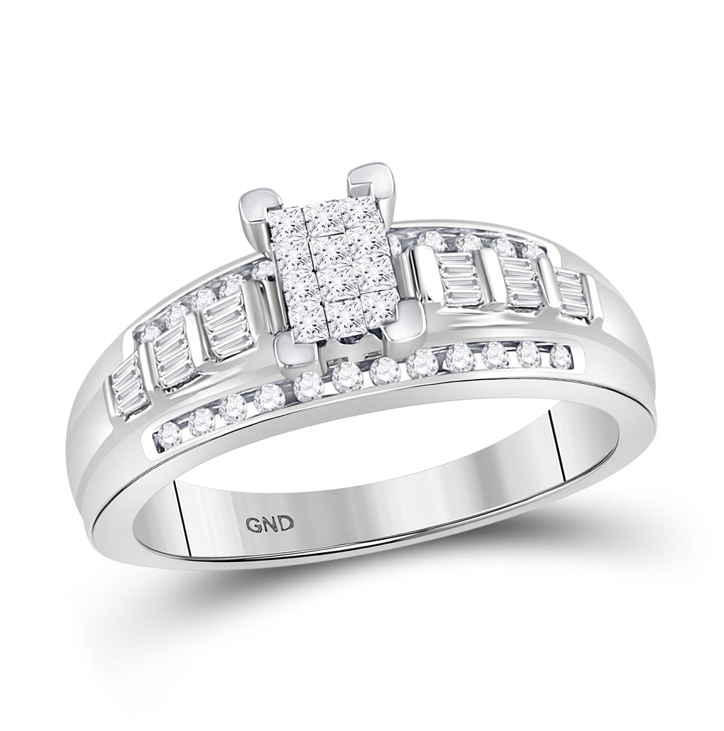 10K White Gold Princess Diamond Cluster Bridal Wedding Engagement Ring 1/2 Cttw, Womens Size: 5-10