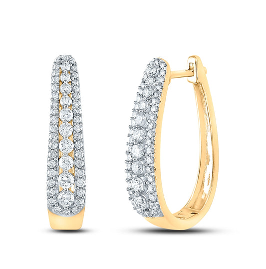 10K Yellow Gold Womens Round Diamond Oblong Hoop Earrings 7/8 Cttw, Length: 0.95 In