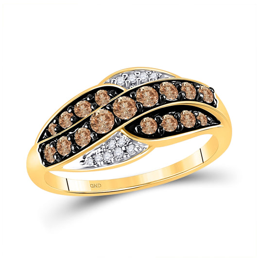 10K Yellow Gold Womens Round Brown Diamond Band Ring 1/2 Cttw, Womens Size: 5-10
