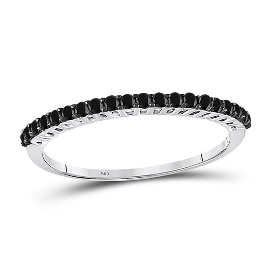 10K White Gold Womens Round Black Color Enhanced Diamond Single Row Band 1/4 Cttw, Womens Size: 5-10