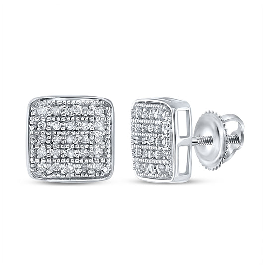 Sterling Silver Women's Round Diamond Square Earrings 1/6ctw