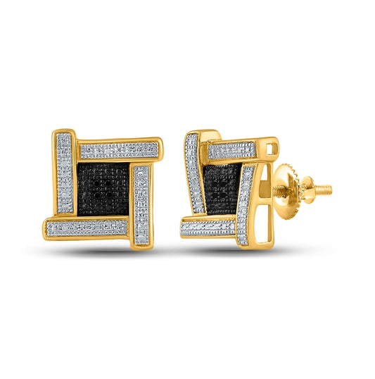Sterling Silver Round Black Color Enhanced Diamond Cluster Earrings .03 Cttw