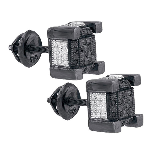 Sterling Silver Round Black Color Enhanced Diamond 3D Cube Square Earrings 1/10ctw