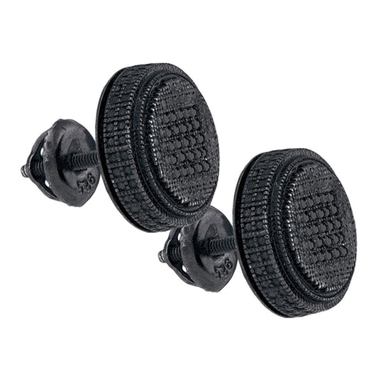 Black Sterling Silver Round Color Enhanced Diamond Circle Cluster Earrings 1/6ctw