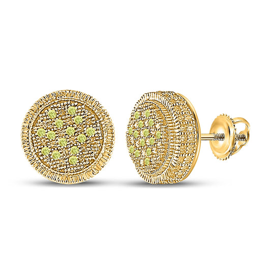 Yellow-tone Sterling Silver Round Color Enhanced Diamond Cluster Earrings 1/10 Cttw