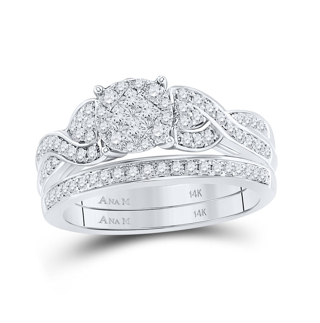 14K White Gold Princess Diamond Bridal Wedding Ring Band Set 5/8 Cttw, Womens Size: 5-10