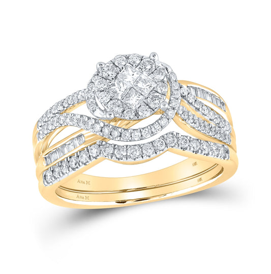14K Yellow Gold Princess Diamond Bridal Wedding Ring Band Set 3/4 Cttw, Womens Size: 5-10