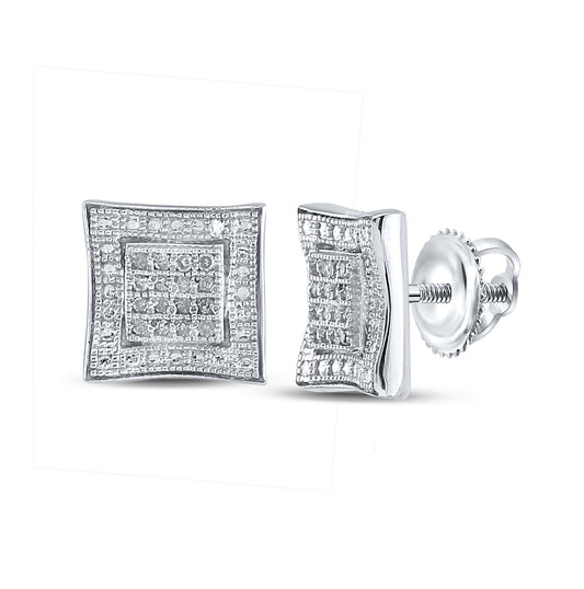 Sterling Silver Round Diamond Square Kite Cluster Earrings 1/10ctw, Length: 0.39 Inch Width: 0.39 Inch