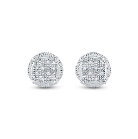 Sterling Silver Round Diamond Cluster Earrings .03 Cttw