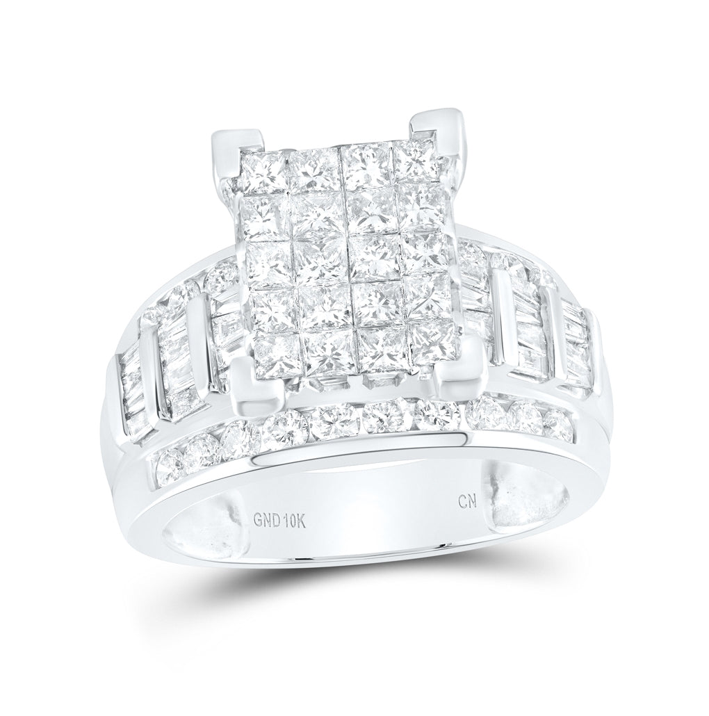 10K White Gold Princess Diamond Cluster Bridal Wedding Engagement Ring 2 Cttw, Womens Size: 5-10