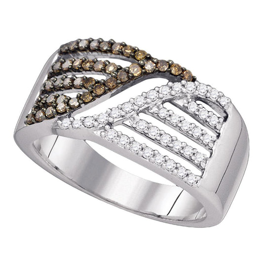 10K White Gold Womens Round Brown Diamond Band Ring 1/2 Cttw, Womens Size: 5-10