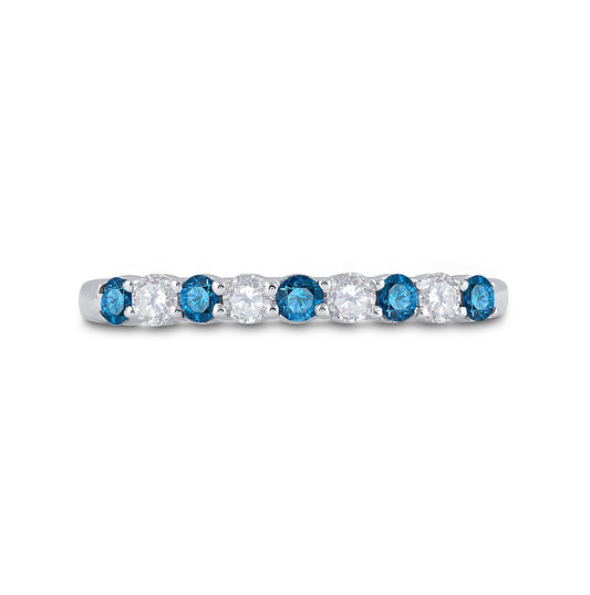10K White Gold Womens Round Blue Color Enhanced Diamond Band Ring 1/2 Cttw, Womens Size: 5-10
