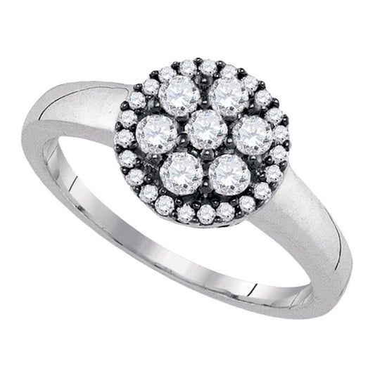 Sterling Silver Womens Round Diamond Flower Cluster Ring 1/2 Cttw, Womens Size: 5-10