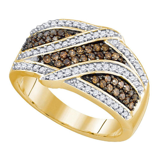 10kt Yellow Gold Womens Round Brown Diamond Band Ring 3/4 Cttw