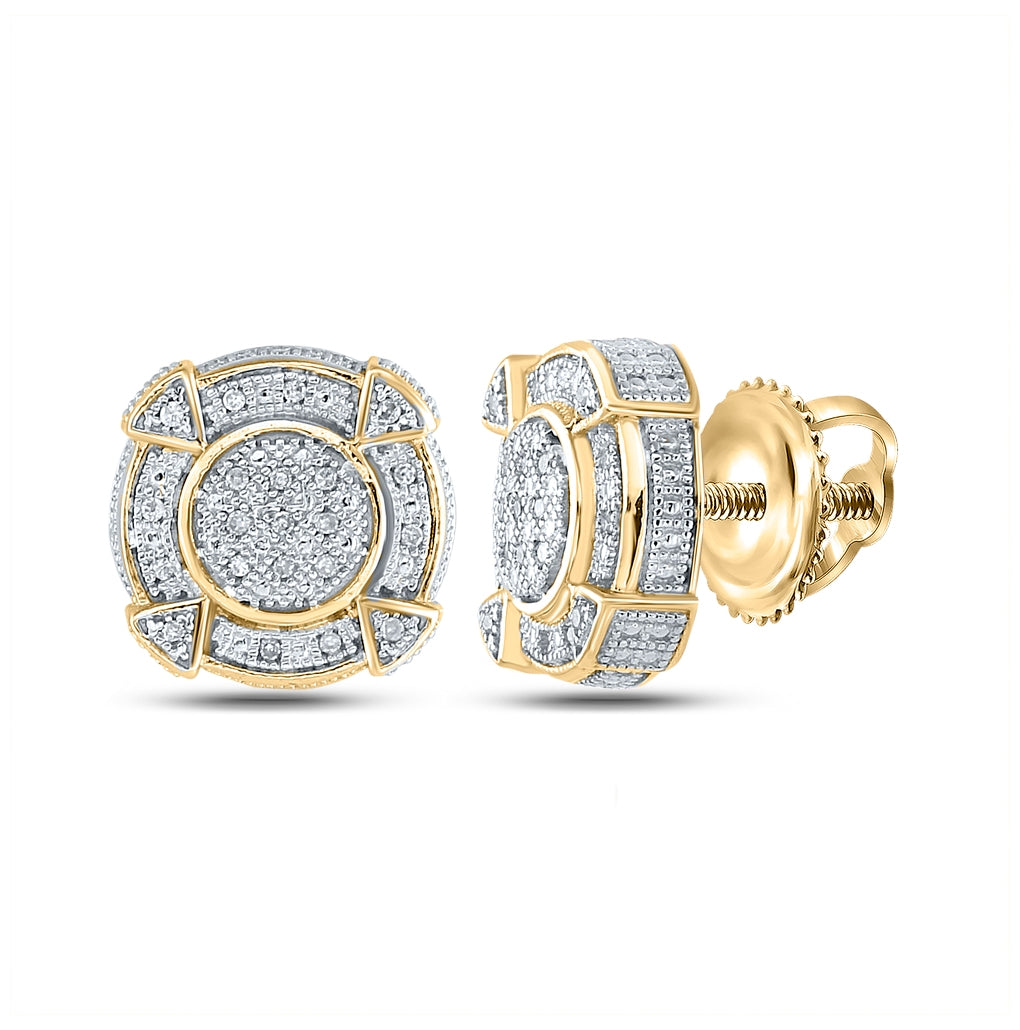 Yellow-tone Sterling Silver Round Diamond Disk Circle Earrings 1/6 Cttw