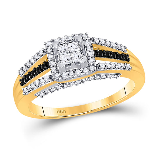 10kt Yellow Gold Womens Round Black Color Enhanced Diamond Fashion Ring 1/2 Cttw