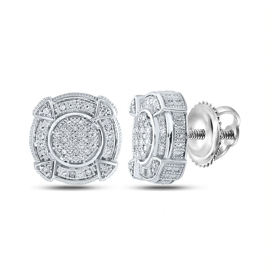 Sterling Silver Round Diamond Disk Circle Earring 1/6ctw