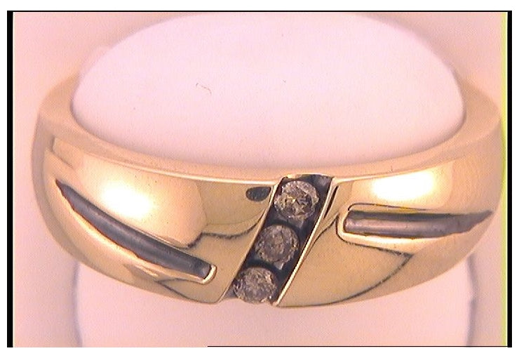 10kt Yellow Gold 1/6ctw Diamond Micro-pave Mens Brown Band