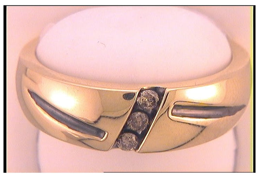 10kt Yellow Gold 1/6ctw Diamond Micro-pave Mens Brown Band