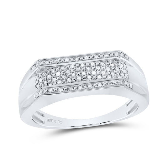 Sterling Silver Mens Round Diamond Flat Band Ring 1/6 Cttw, Mens Size: 7-13