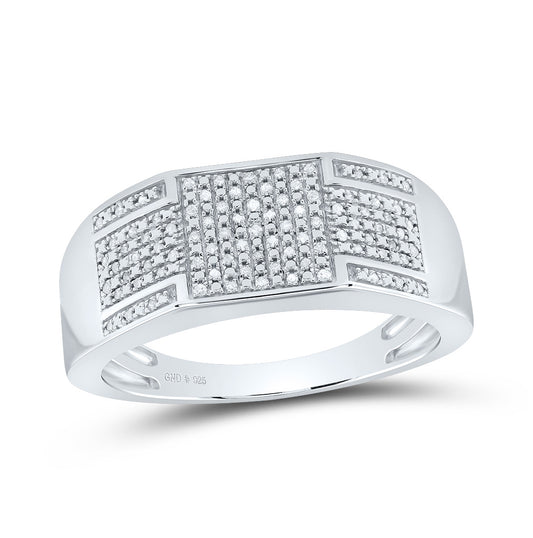 Sterling Silver Mens Round Diamond Square Top Band Ring 1/4 Cttw, Mens Size: 7-13