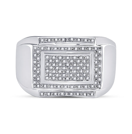 Sterling Silver Mens Round Diamond Cluster Ring 1/5 Cttw, Mens Size: 7-13
