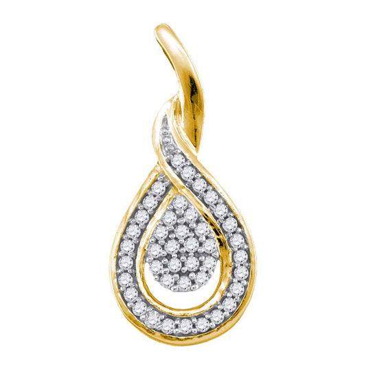 10kt Yellow Gold Womens Round Diamond Teardrop Cluster Pendant 1/10 Cttw